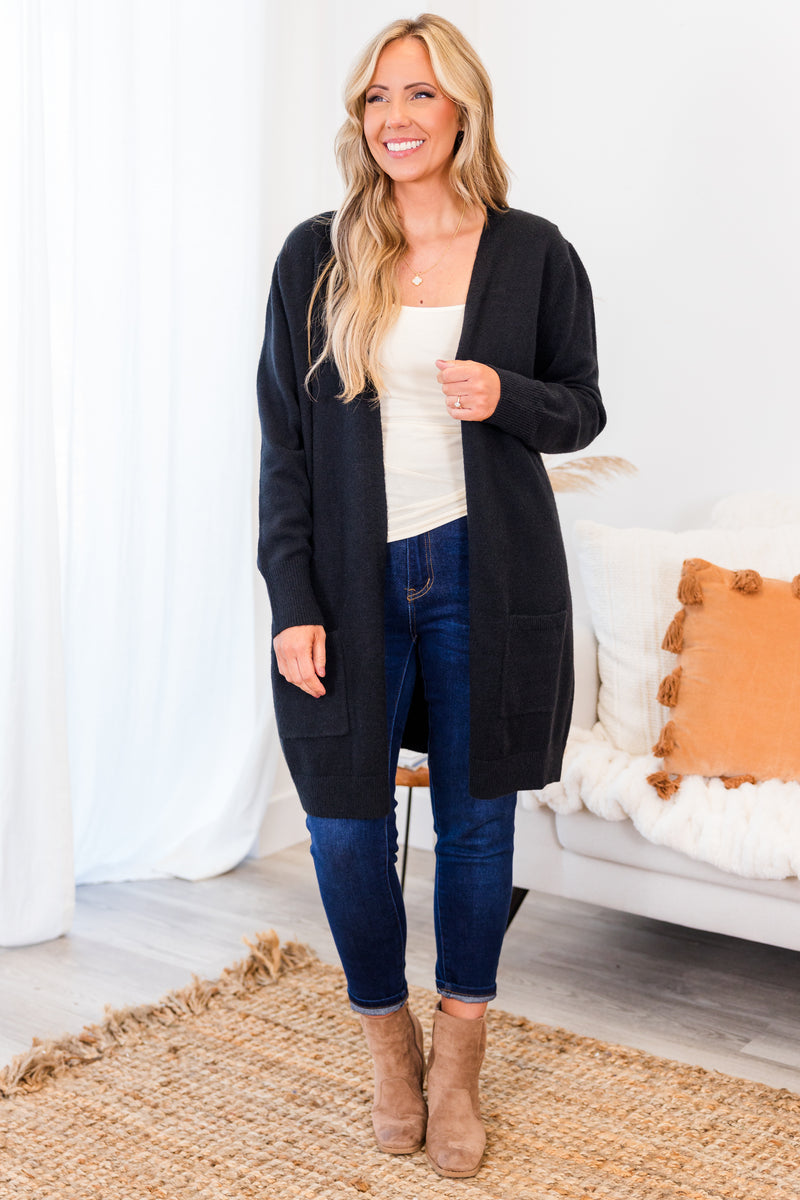 Bundled Up In Joy Cardigan Black Chic Soul