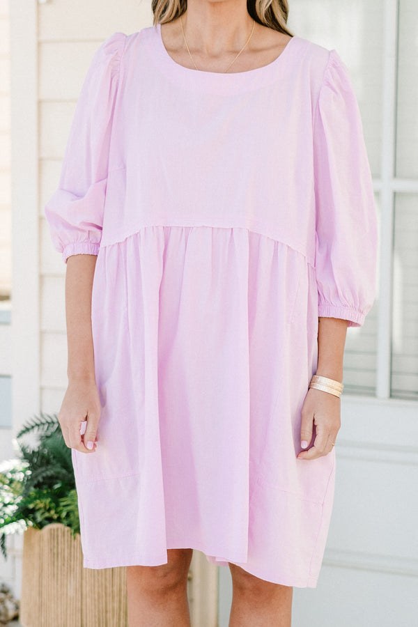 Chic Soul plus size clothing, purple mini dress with short puff sleeves with round neckline