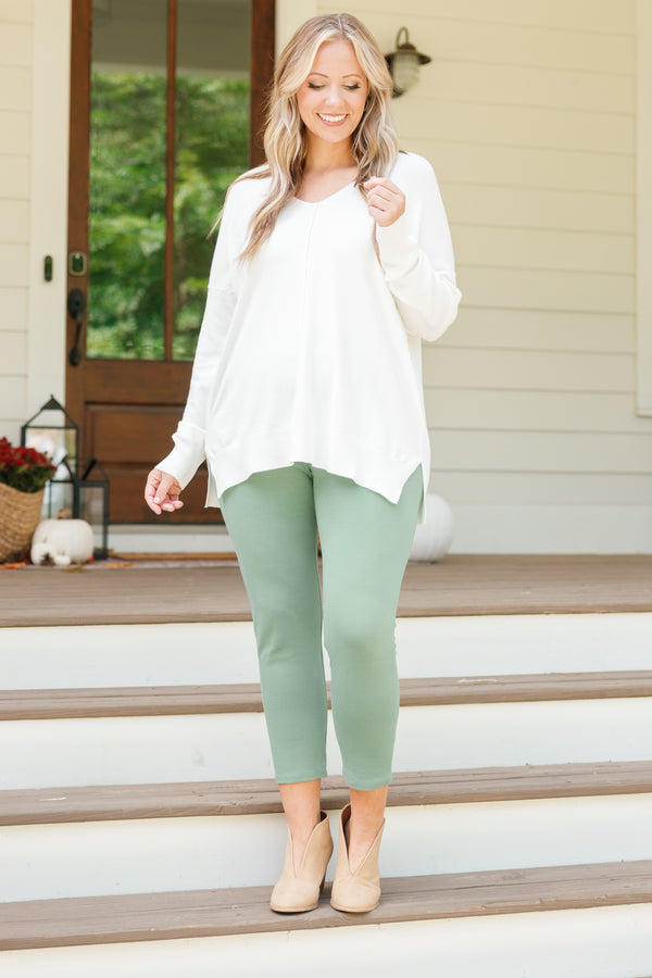Chic Soul plus size clothing, celadon colored work pants, stretchy and fitted