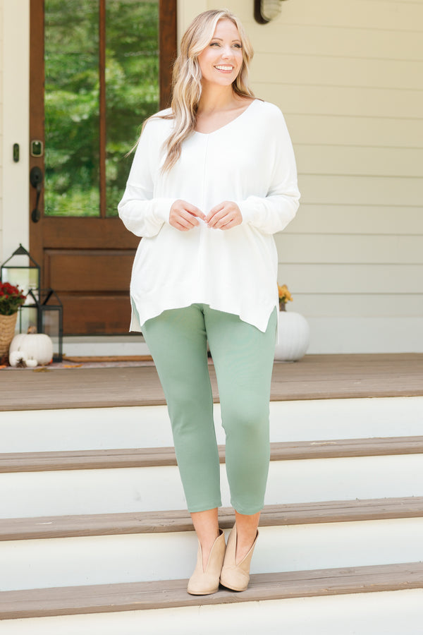 Chic Soul plus size clothing, celadon colored work pants, stretchy and fitted