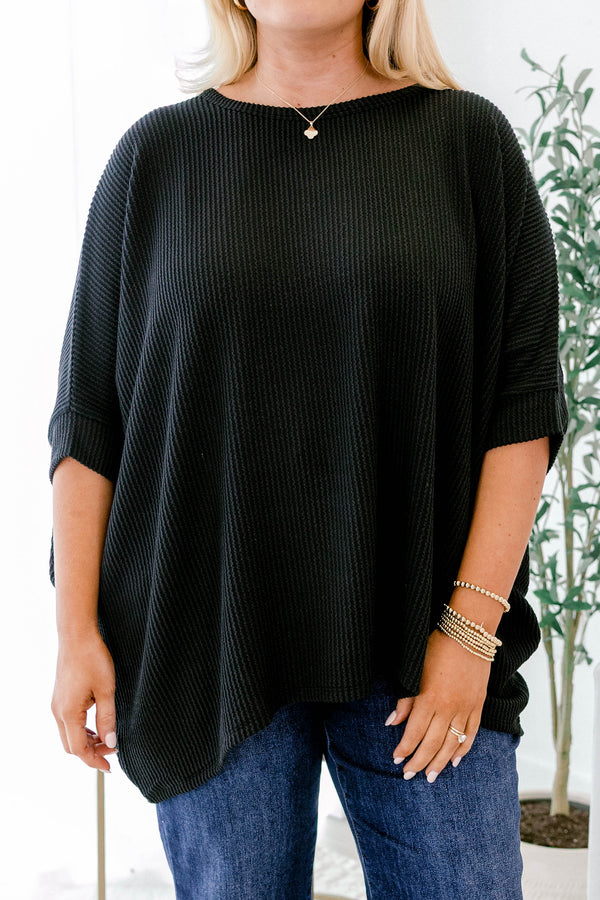 Chic Soul plus size clothing, black short sleeve dolman top