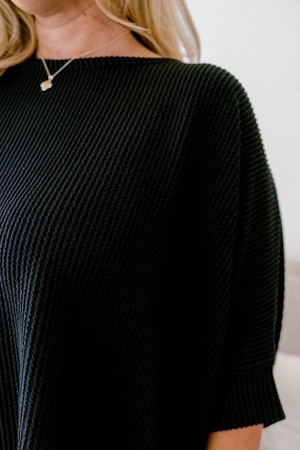 Chic Soul plus size clothing, black short sleeve dolman top