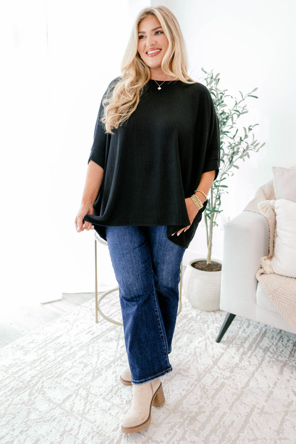 Chic Soul plus size clothing, black short sleeve dolman top