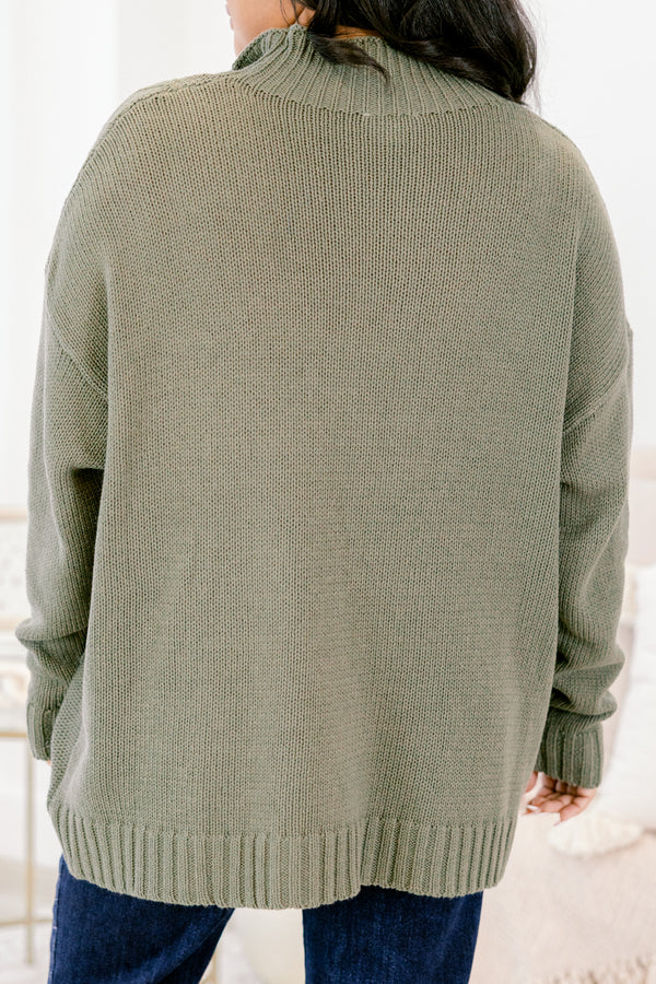 Chic Soul plus size clothing, olive green long sleeve quarter zip sweater with collar and cableknit textured pattern
