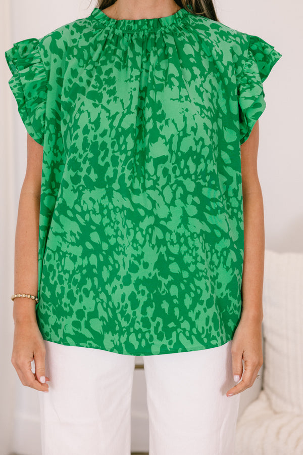 Chic Soul plus size clothing, green abstract print flutter short sleeve top