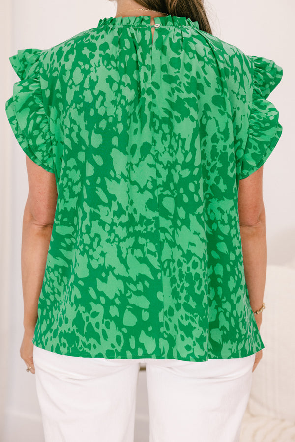 Chic Soul plus size clothing, green abstract print flutter short sleeve top