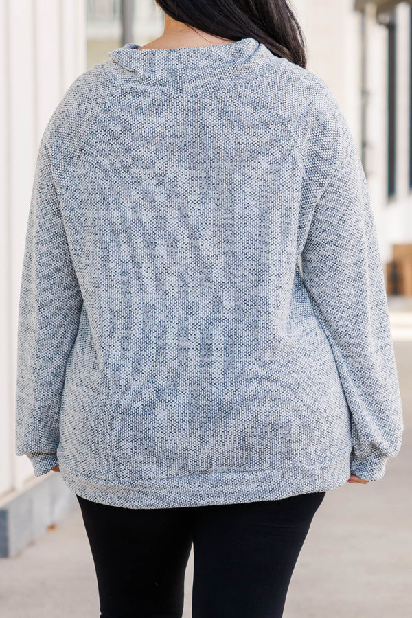 Chic Soul plus size clothing, heather gray pullover with a high neckline