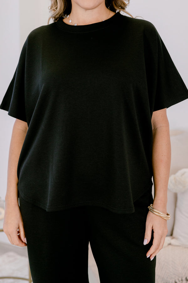 Chic Soul plus size clothing, black wide leg pants and short sleeve top matching set 