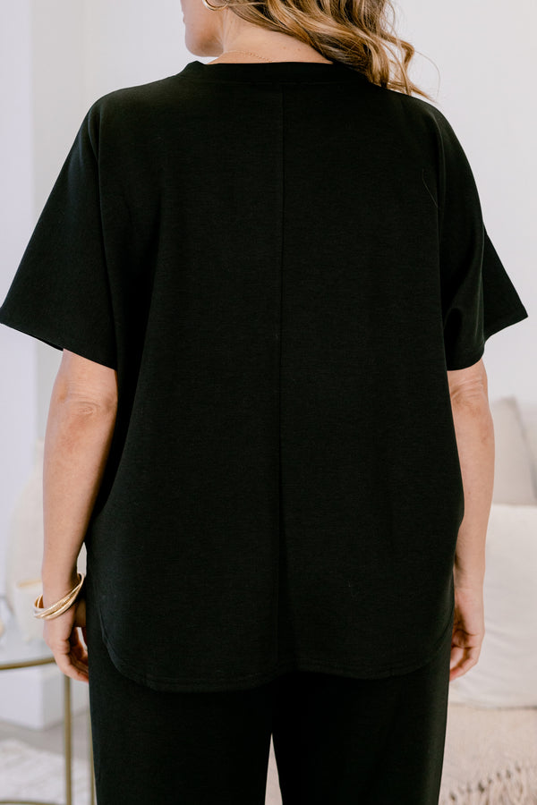 Chic Soul plus size clothing, black wide leg pants and short sleeve top matching set 