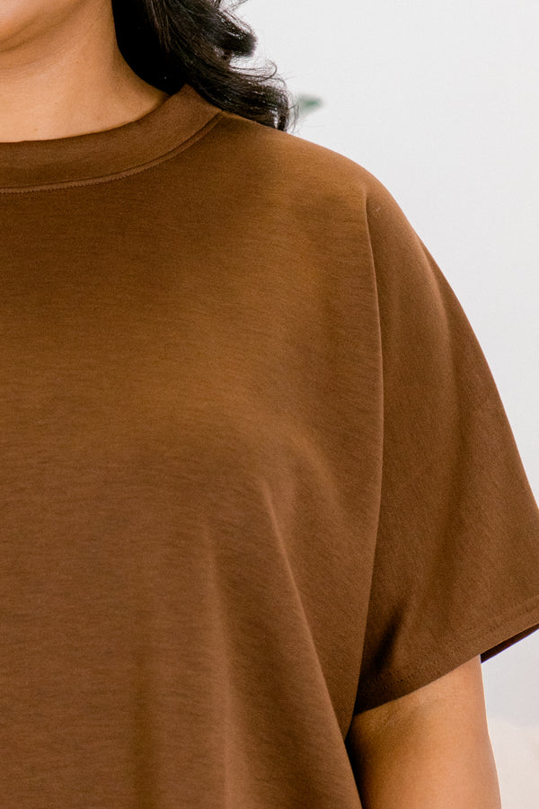 Chic Soul plus size clothing, dark brown wide leg pants and short sleeve top matching set 