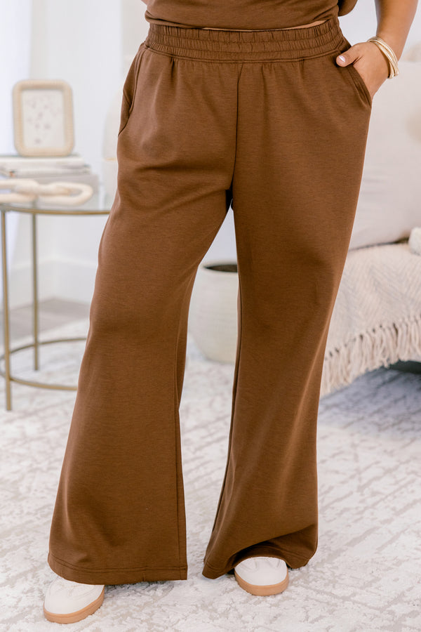 Chic Soul plus size clothing, dark brown wide leg pants and short sleeve top matching set 