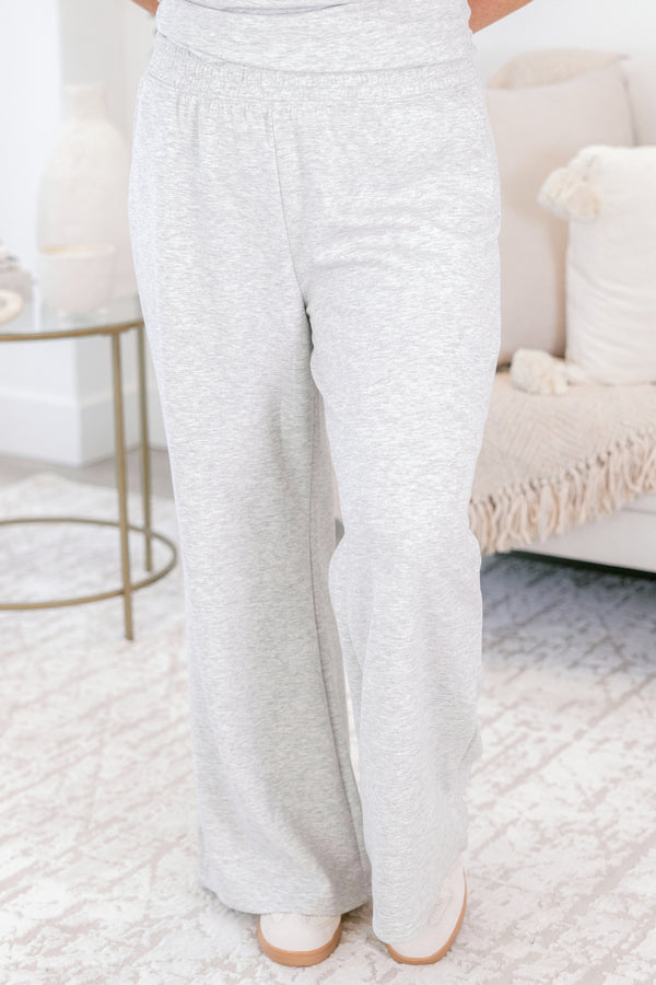 Chic Soul plus size clothing, heather gray short sleeve top and wide leg stretchy waist band matching set