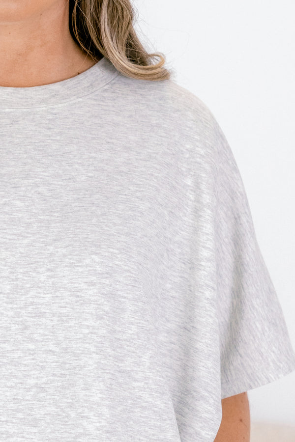 Chic Soul plus size clothing, heather gray short sleeve top and wide leg stretchy waist band matching set