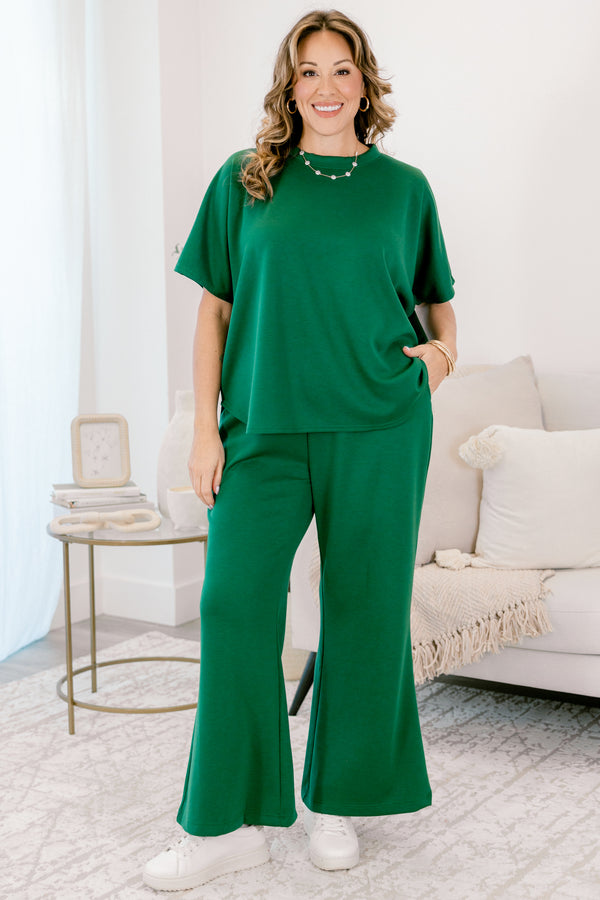 Chic Soul plus size clothing, green wide leg pants and short sleeve top matching set 