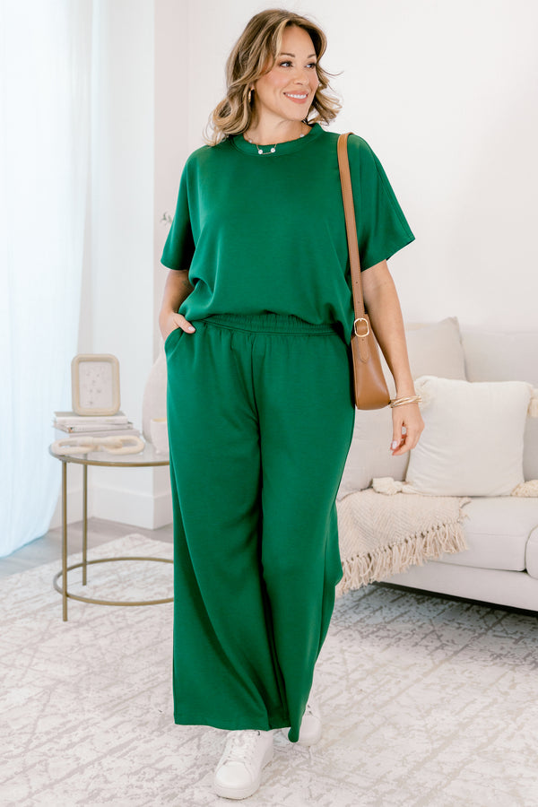 Chic Soul plus size clothing, green wide leg pants and short sleeve top matching set 