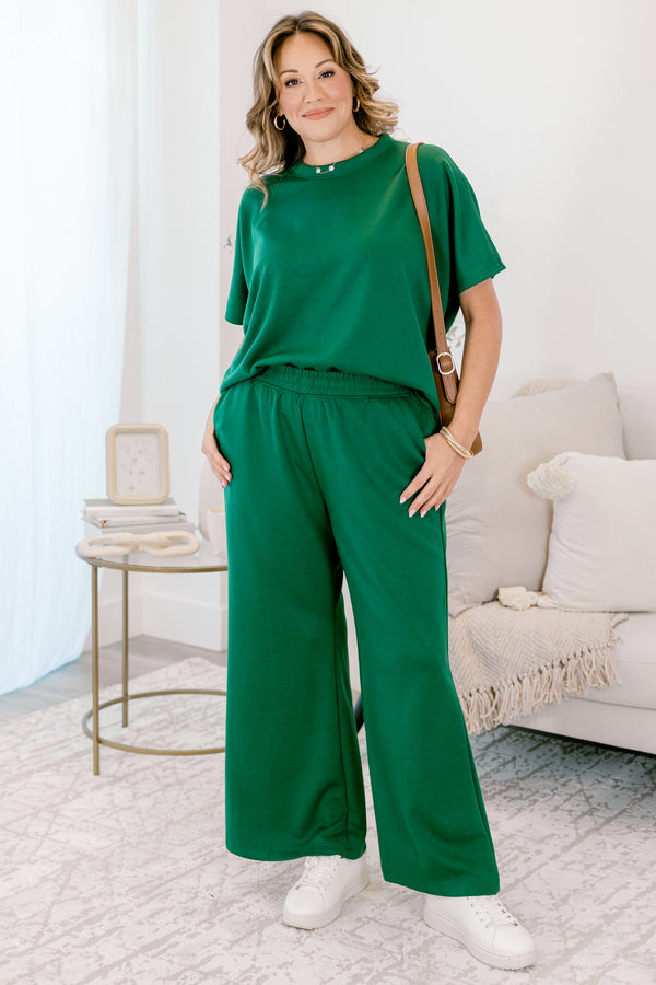 Chic Soul plus size clothing, green wide leg pants and short sleeve top matching set 