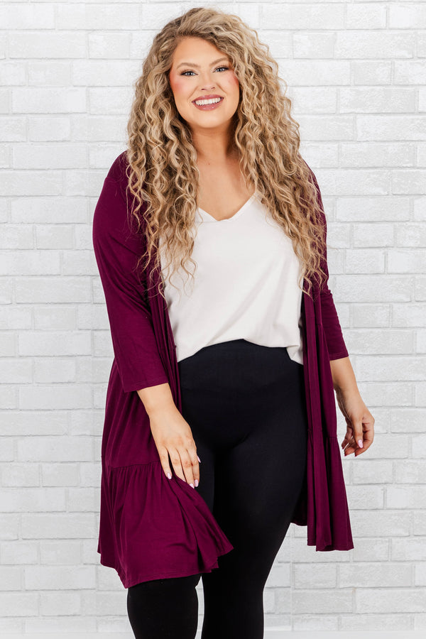 Plus size cheap burgundy cardigan