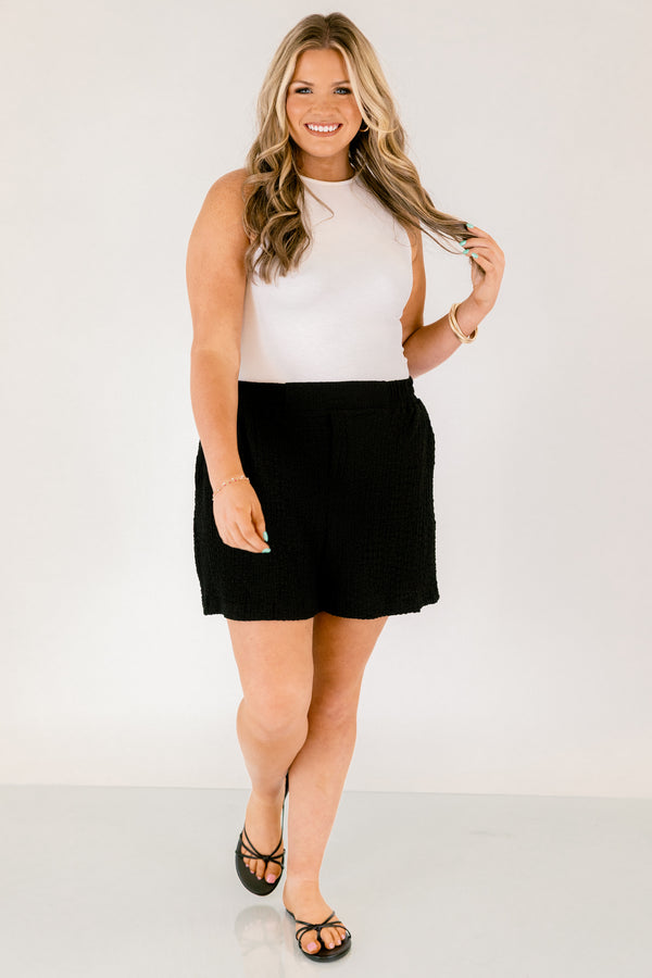 Chic Soul plus size clothing, black flowy shorts with elastic waistband 