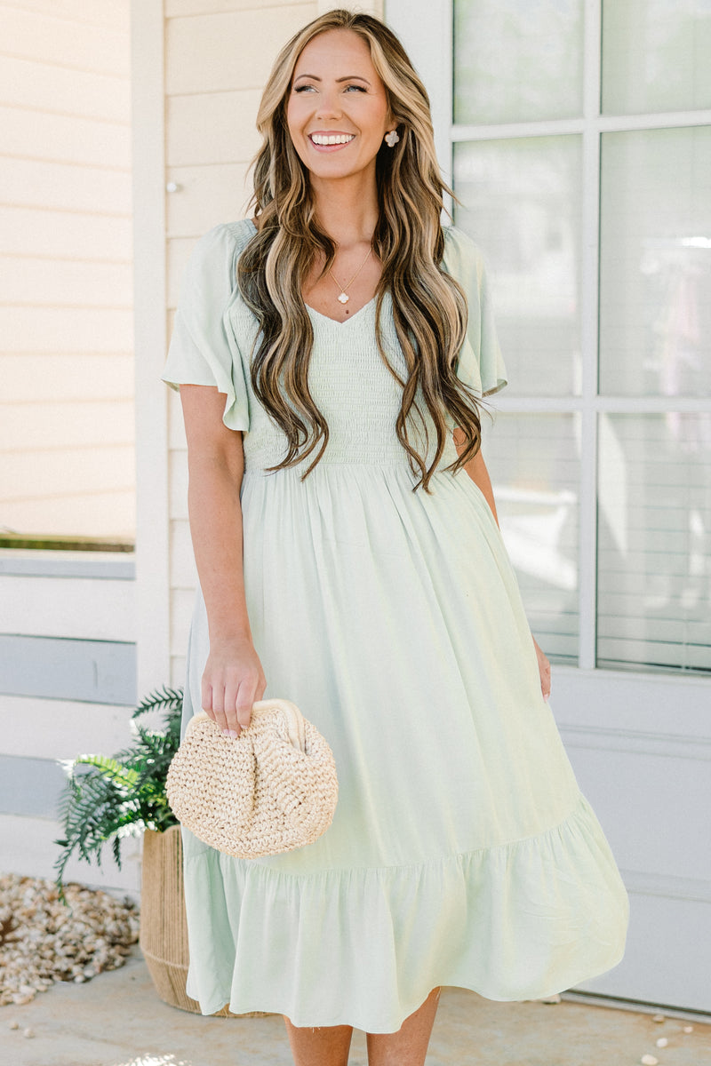 sage green plus size dresses Ruffled V-neck Midi Satin Wedding Guest Dress