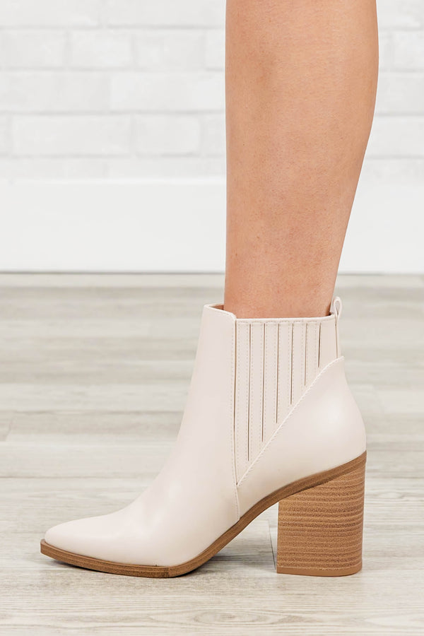 Chic Soul Plus size clothing, Ivory ankle booties with pointed toe and heels.