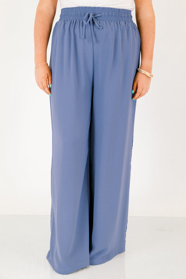 Chic Soul plus size clothing, navy wide leg elastic waistband pants 