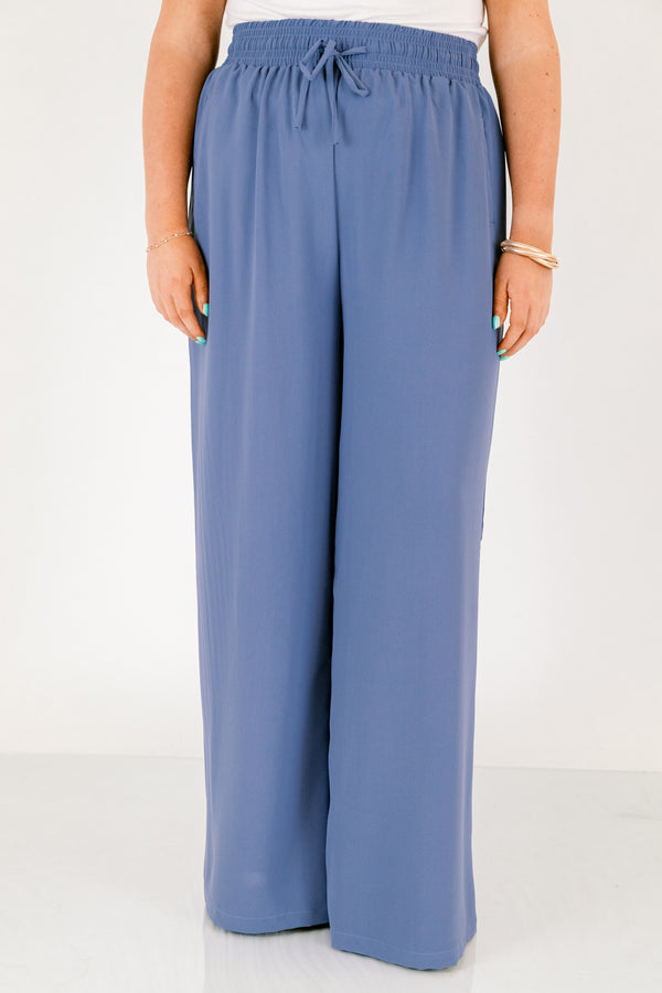 Chic Soul plus size clothing, navy wide leg elastic waistband pants 