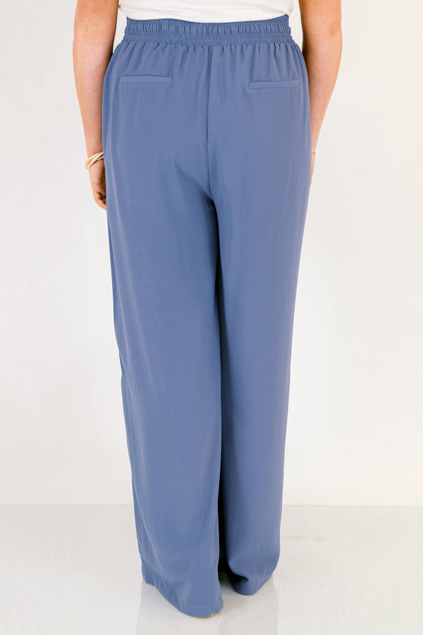 Chic Soul plus size clothing, navy wide leg elastic waistband pants 