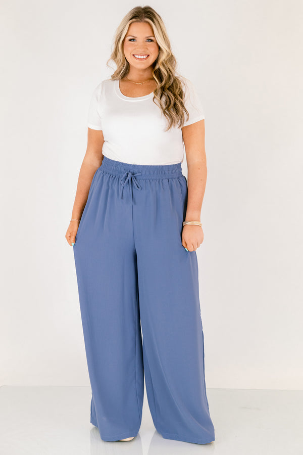 Chic Soul plus size clothing, navy wide leg elastic waistband pants 