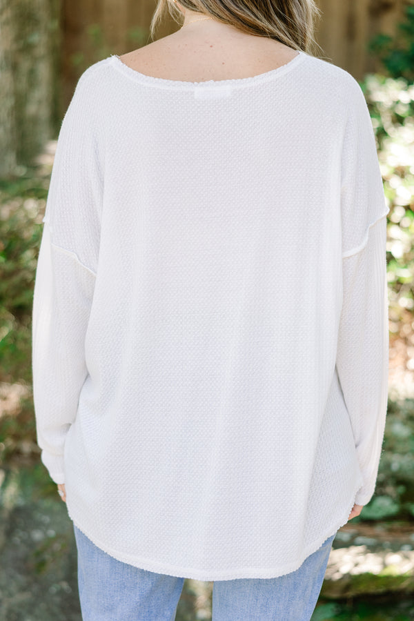 Chic Soul plus size clothing, off white long sleeve thin causal top