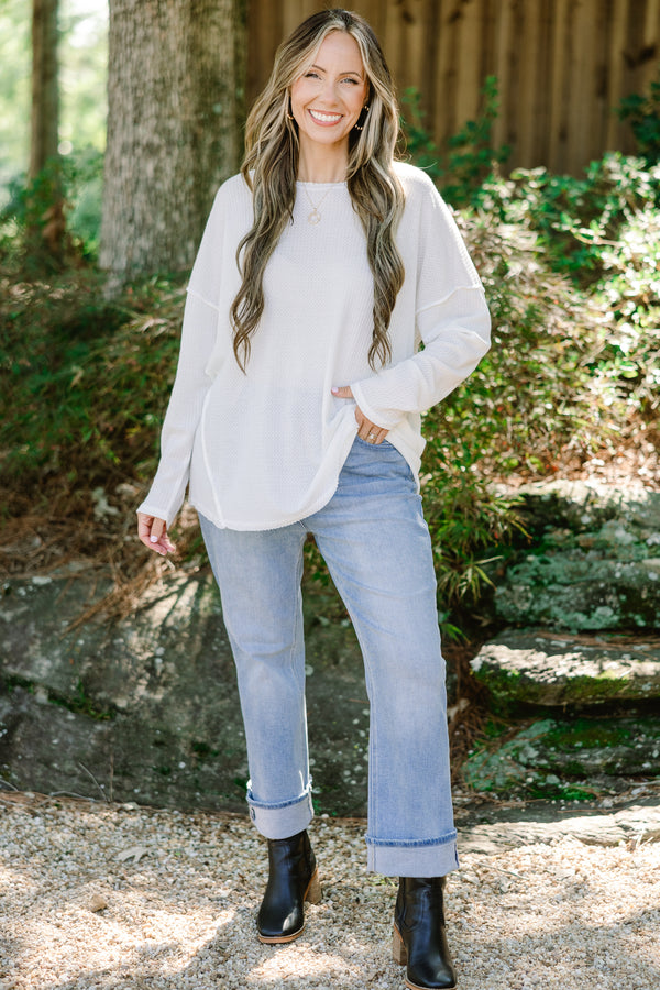 Chic Soul plus size clothing, off white long sleeve thin causal top