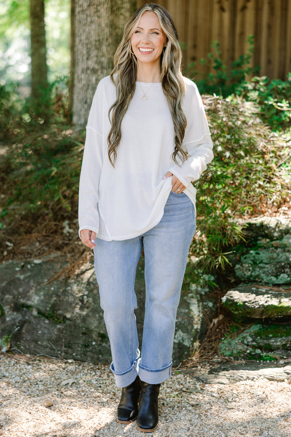 Chic Soul plus size clothing, off white long sleeve thin causal top