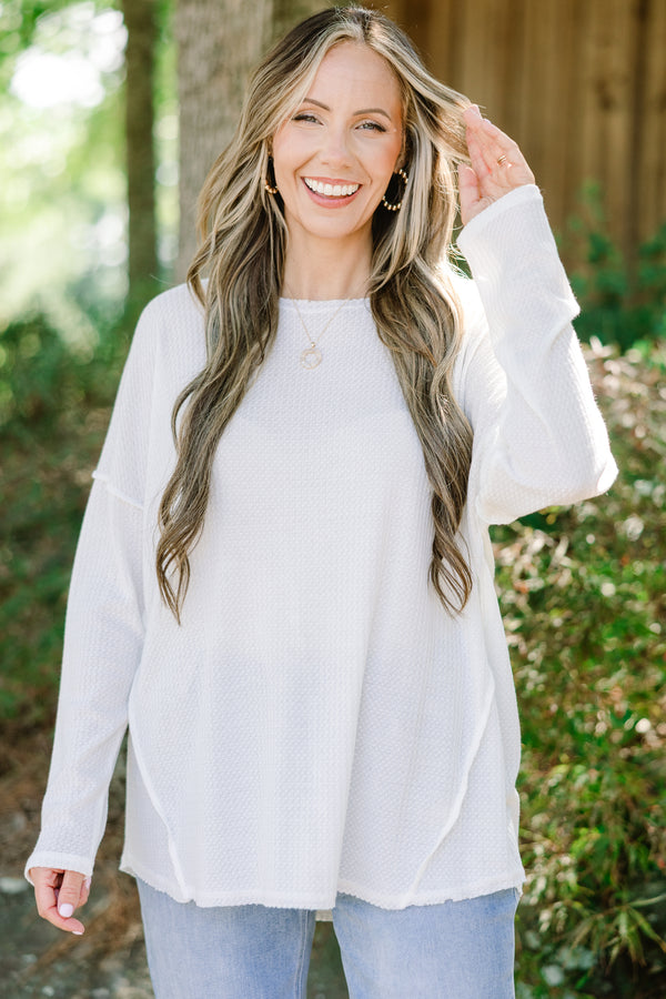 Chic Soul plus size clothing, off white long sleeve thin causal top