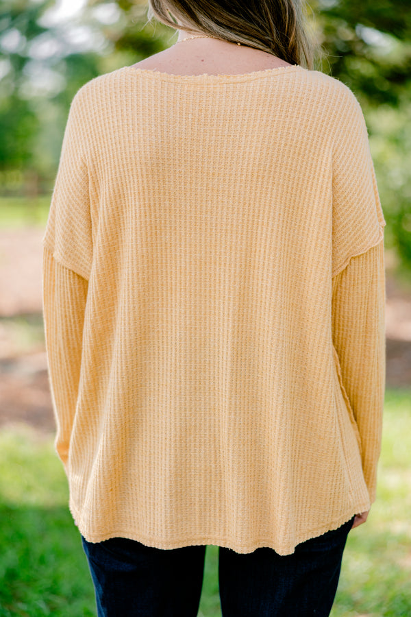 Chic Soul plus size clothing, mustard yellow long sleeve top with ribbed texture
