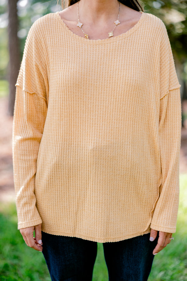 Chic Soul plus size clothing, mustard yellow long sleeve top with ribbed texture
