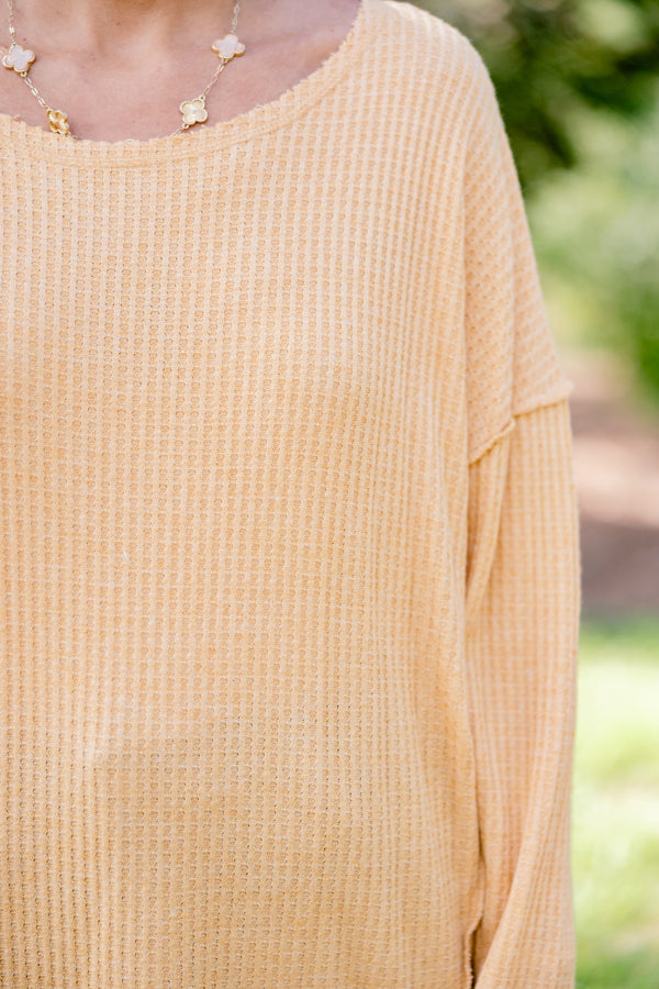 Chic Soul plus size clothing, mustard yellow long sleeve top with ribbed texture
