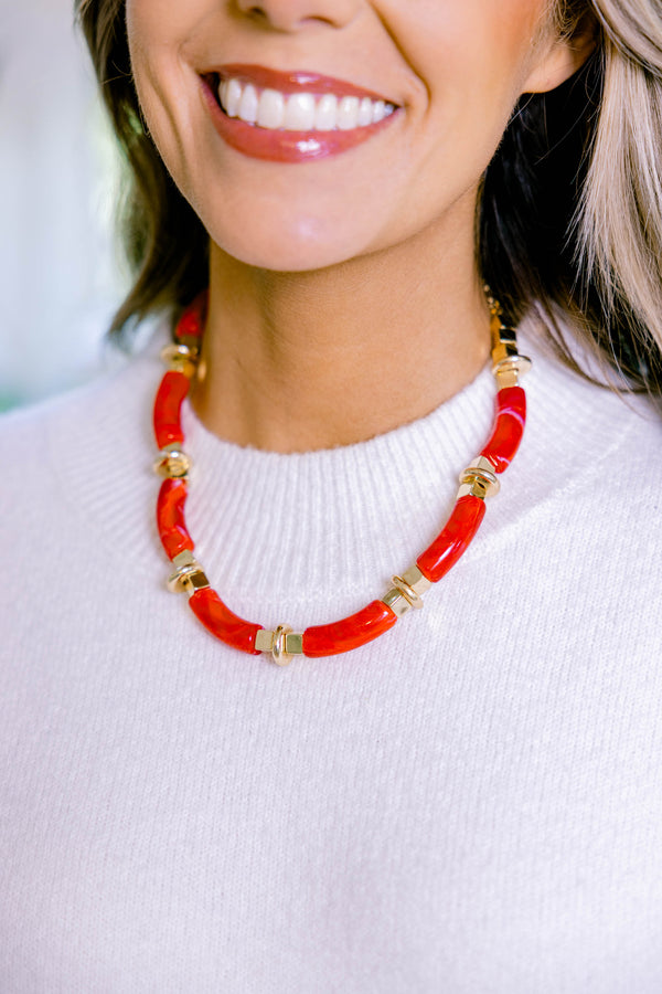 Chic Soul plus size clothing, red long bead and gold circle bead chain necklace