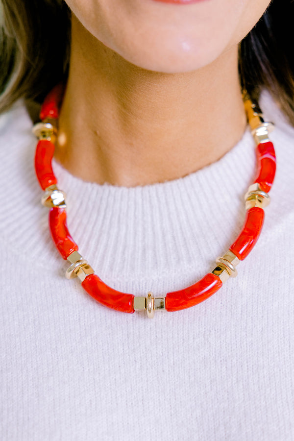 Chic Soul plus size clothing, red long bead and gold circle bead chain necklace