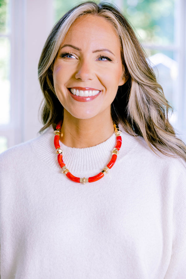 Chic Soul plus size clothing, red long bead and gold circle bead chain necklace