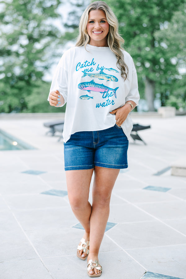 Chic Soul plus size clothing, white boxy tee with fish graphic