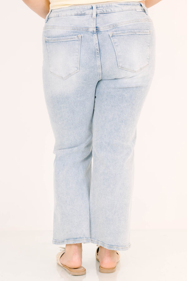 light wash mid-rise cropped flare denim