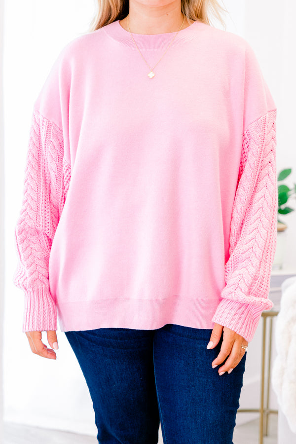 Chic Soul plus size clothing, pink sweater with textured sleeves