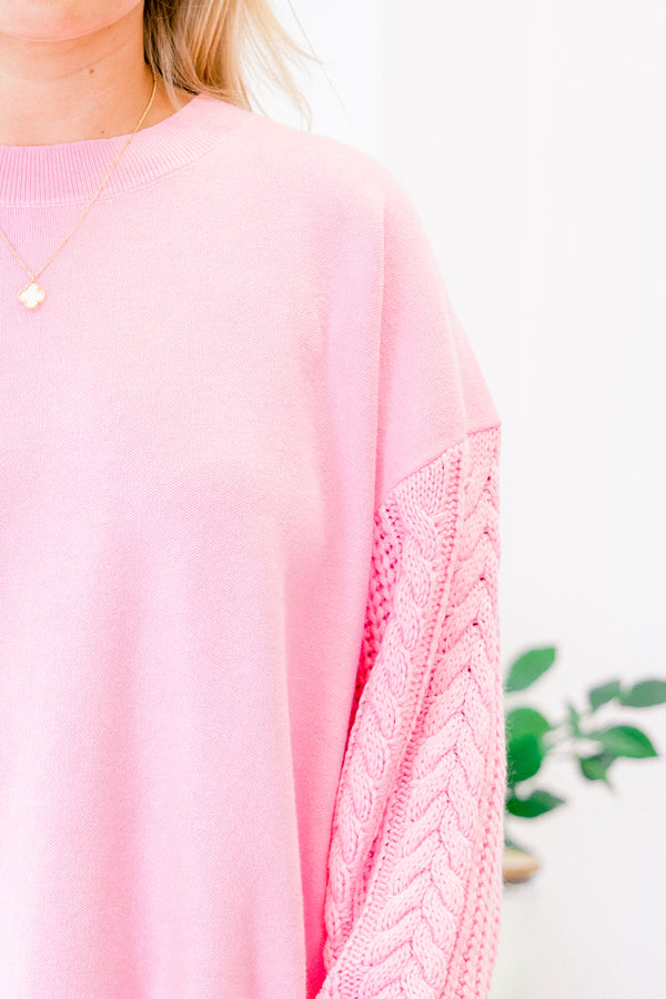 Chic Soul plus size clothing, pink sweater with textured sleeves