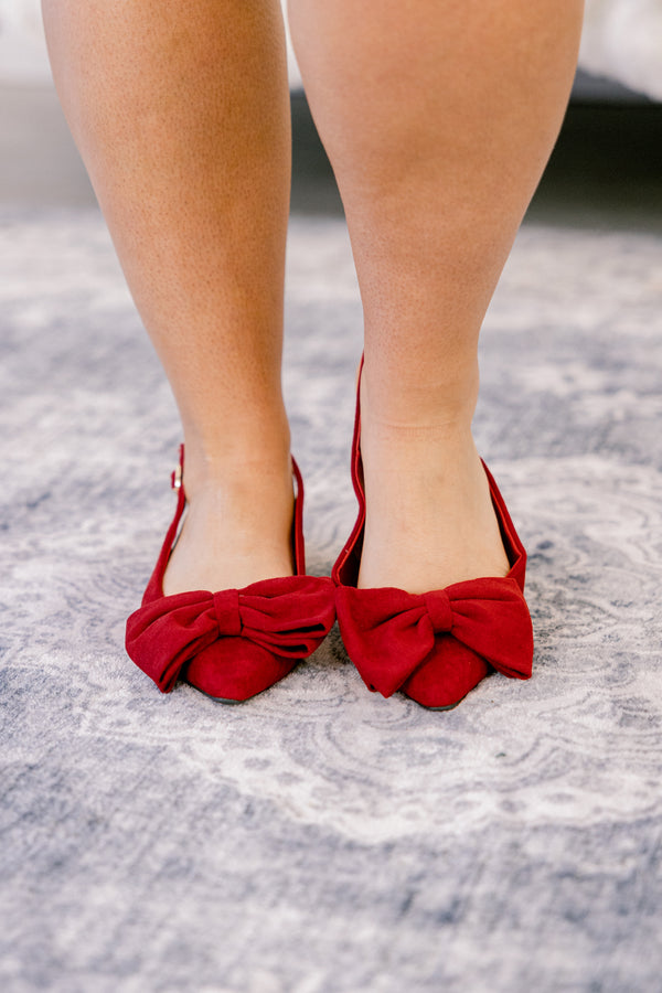 Chic Soul plus size clothing, red pointed toe flats with a bow on the toe