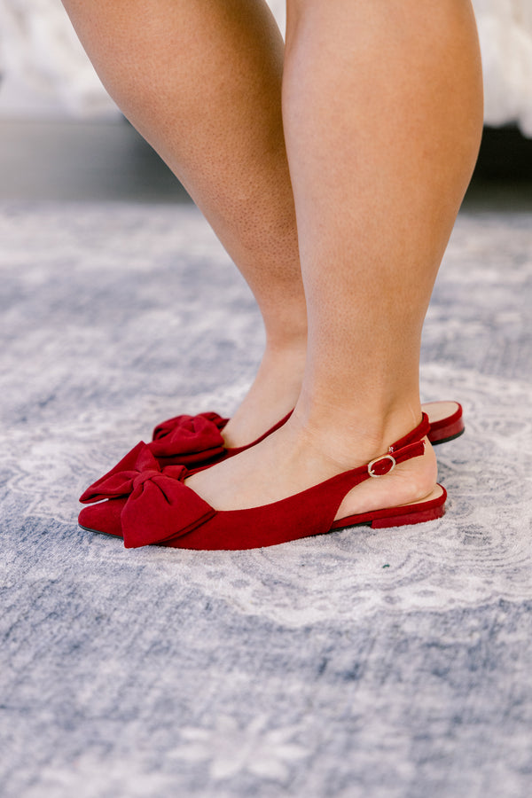 Chic Soul plus size clothing, red pointed toe flats with a bow on the toe