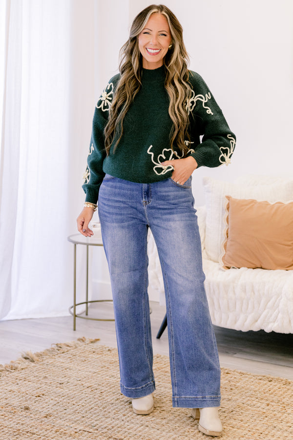 Chic Soul plus size clothing, medium wash denim blue straight leg jeans with a finished hem
