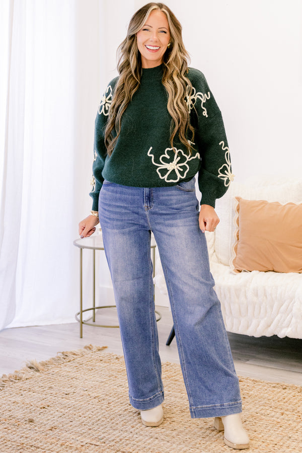 Chic Soul plus size clothing, medium wash denim blue straight leg jeans with a finished hem
