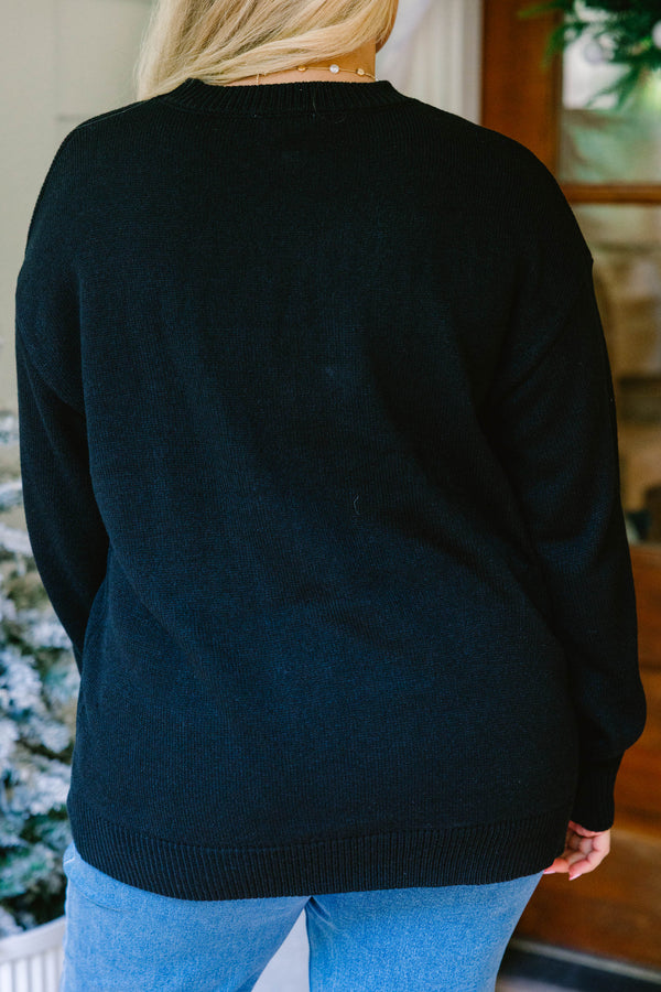 Chic Soul plus size clothing, black long sleeve top with fuzzy and gold colored 