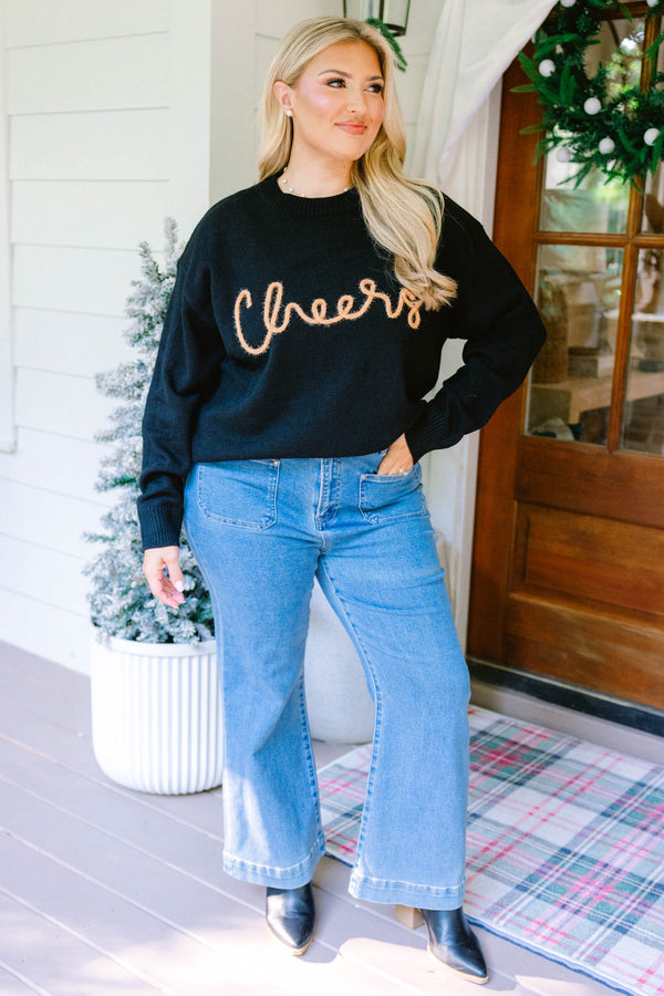 Chic Soul plus size clothing, black long sleeve top with fuzzy and gold colored 
