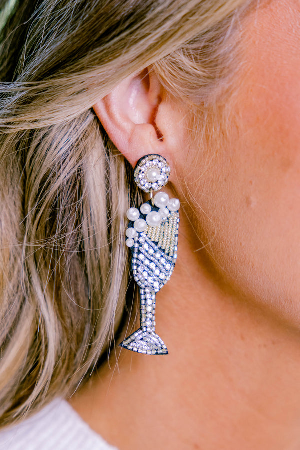 Chic Soul plus size clothing, beaded champagne glass statement earring 