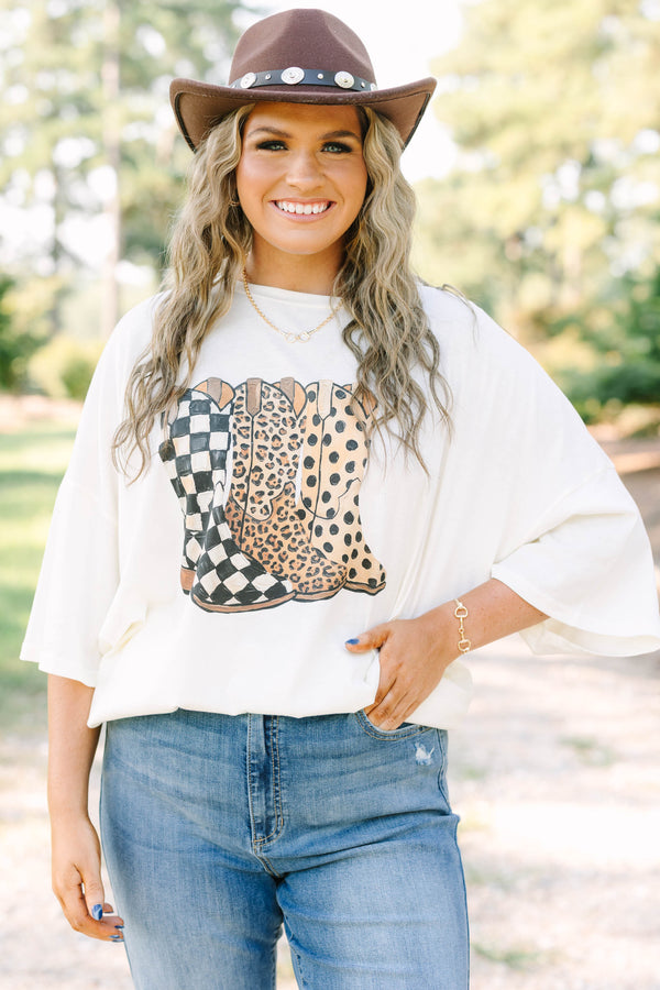 Cheetah Boots Boyfriend Tee, Ivory